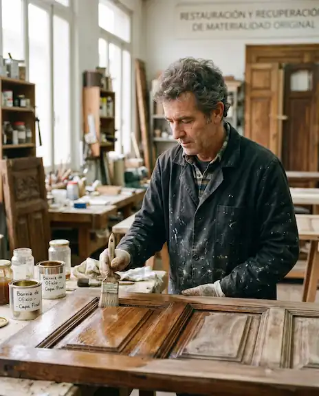 Restauración de madera con barniz técnico de autor